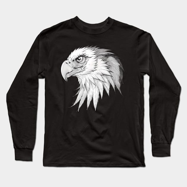 Ink and Feathers: Legendary Eagle's Grayscale Portrait Long Sleeve T-Shirt by VerdantCreature